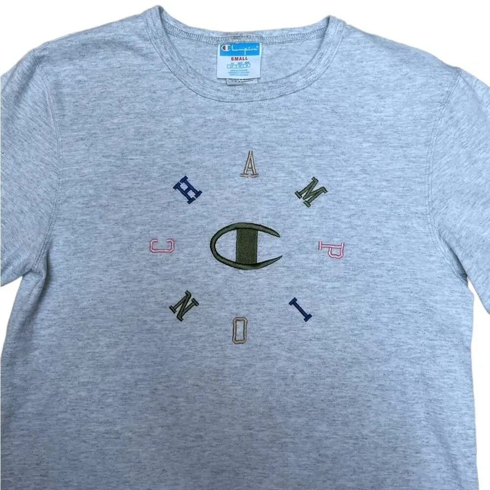 Champion T-Shirt Men Small Casual Classic Embroidered Letters Crew Neck Tee Gray - Picture 2 of 9